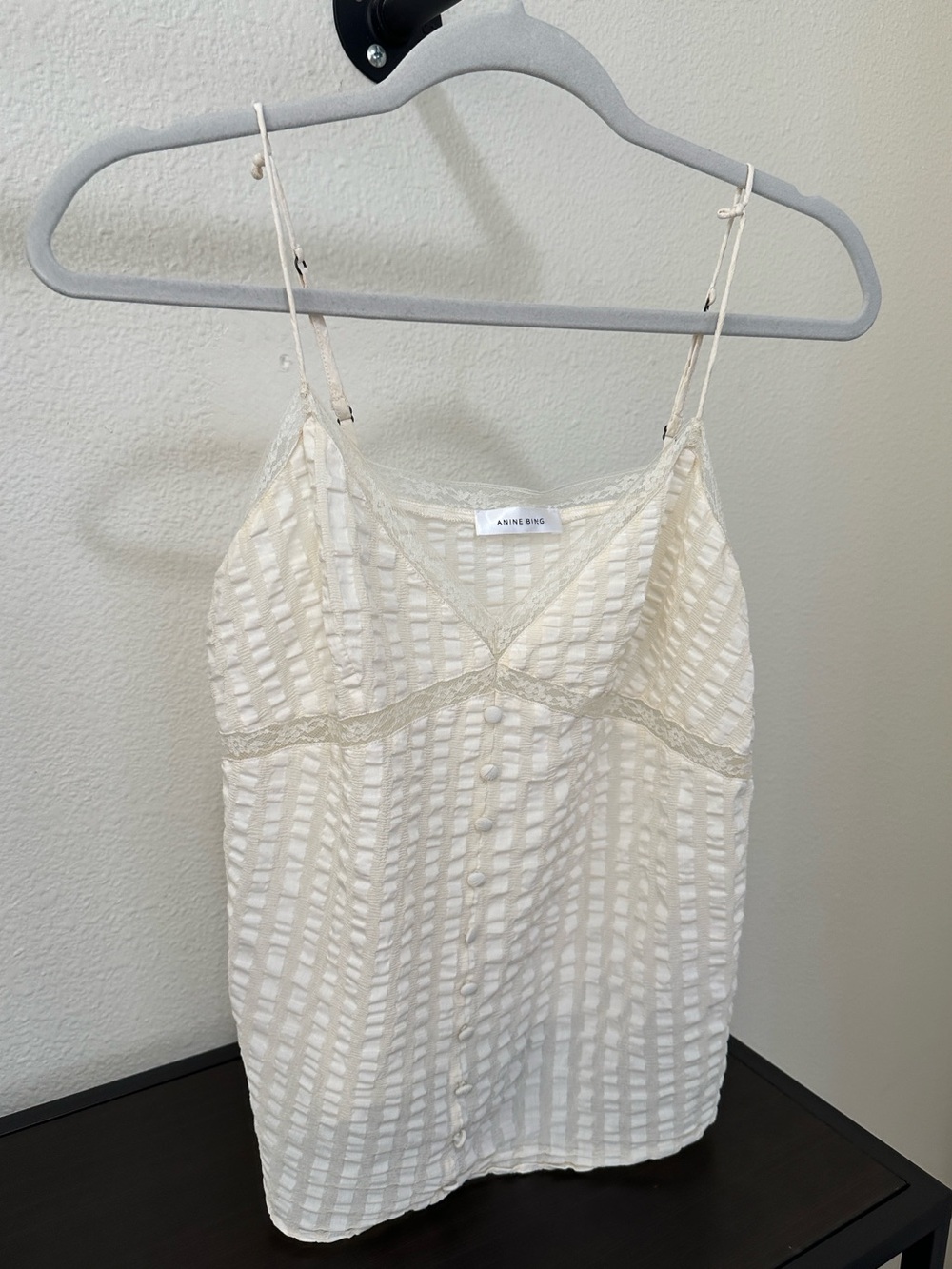 Anine Bing Cream Lace Trim Button detail Cami